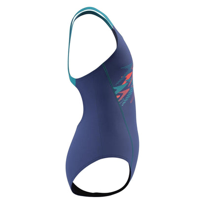 Navy - Side - Speedo Girls Medley Logo One Piece Swimsuit