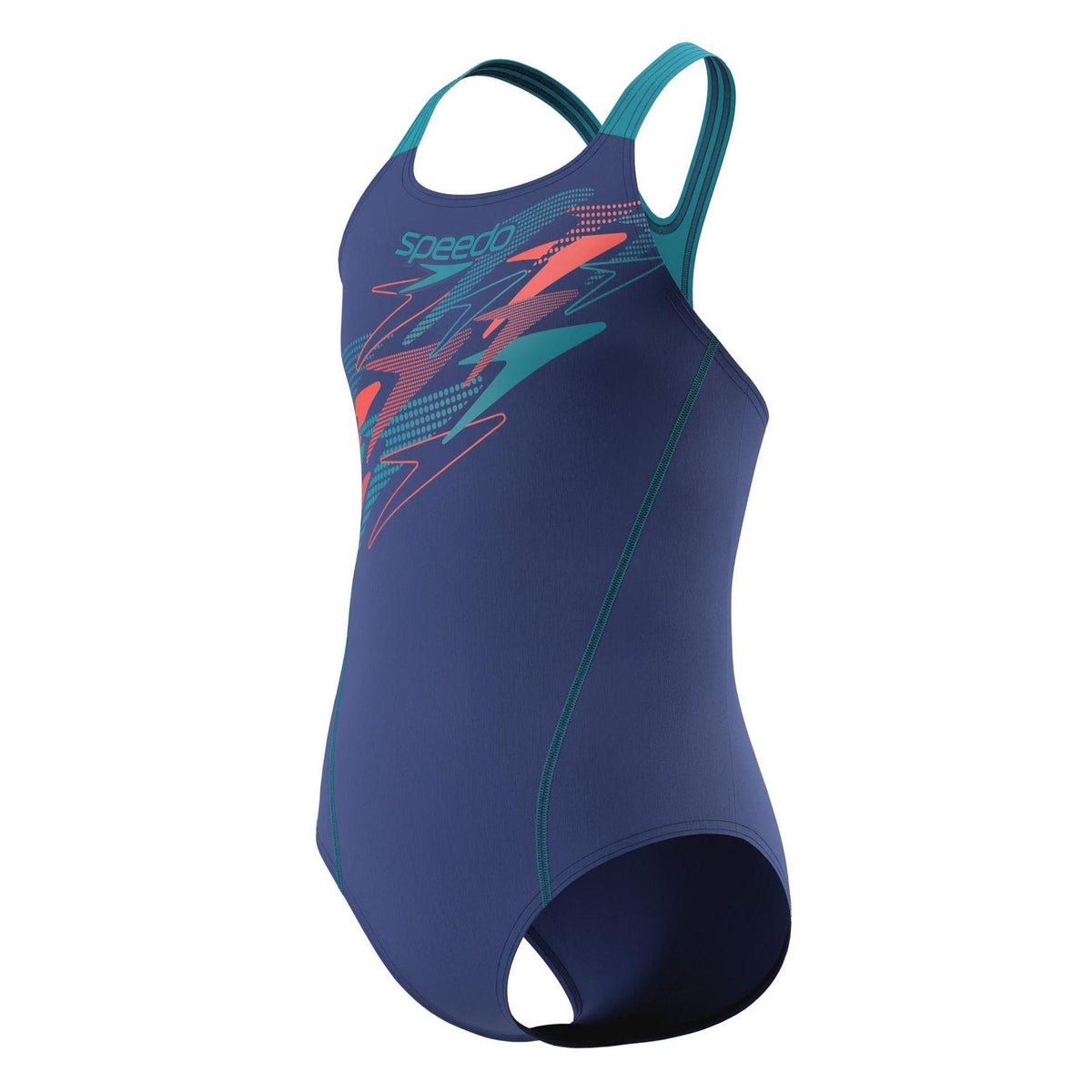 Navy - Pack Shot - Speedo Girls Medley Logo One Piece Swimsuit