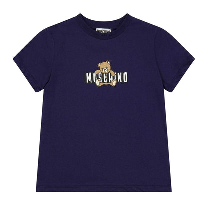 Blue Navy - Front - Moschino Childrens-Kids Teddy Bear T-Shirt