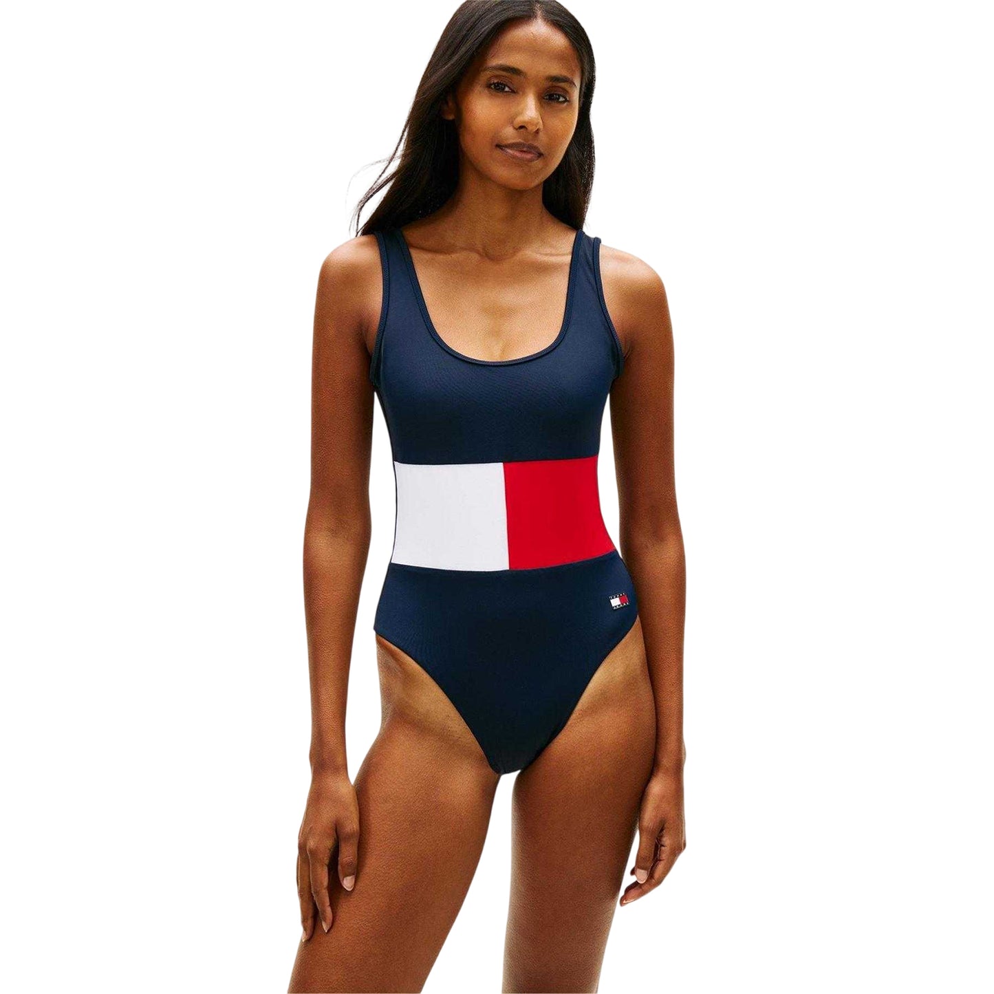 Dark Navy - Lifestyle - Tommy Hilfiger Womens-Ladies Logo Colour Block One Piece Swimsuit