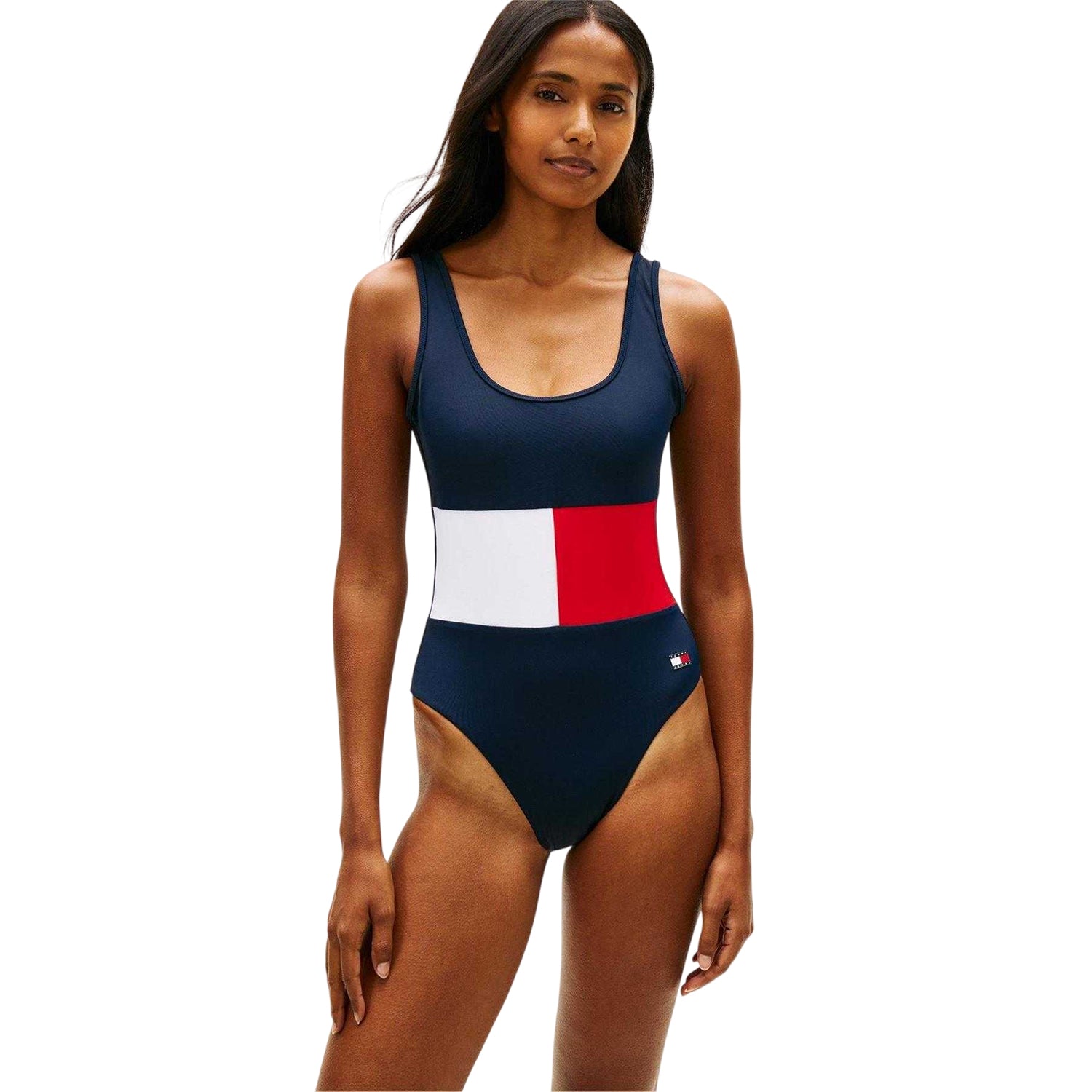 Dark Navy - Lifestyle - Tommy Hilfiger Womens-Ladies Logo Colour Block One Piece Swimsuit