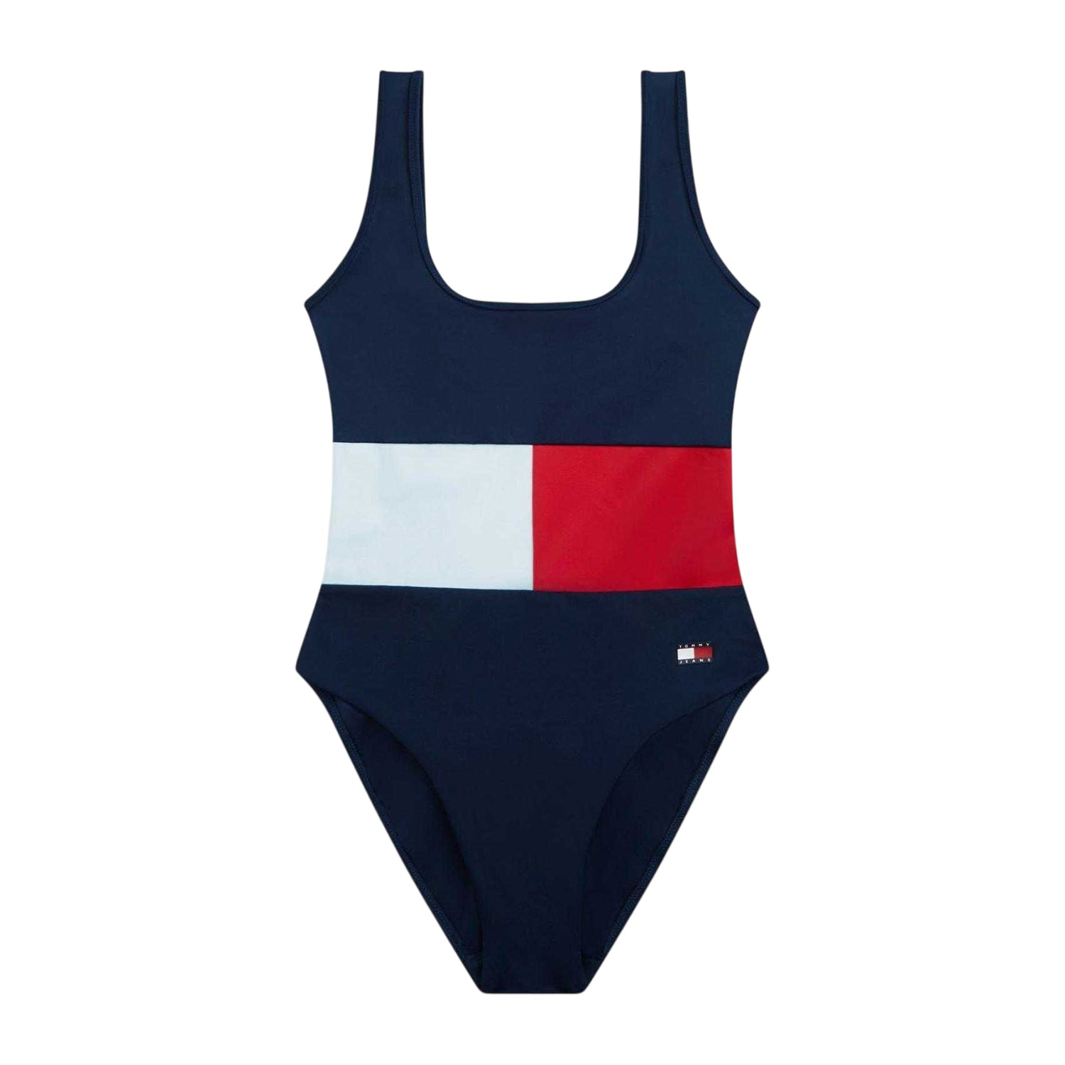 Dark Navy - Front - Tommy Hilfiger Womens-Ladies Logo Colour Block One Piece Swimsuit