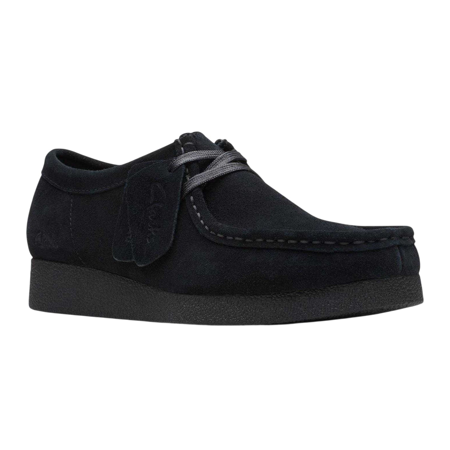 Black - Side - Clarks Womens-Ladies Wallabee Suede Flat Moccasins
