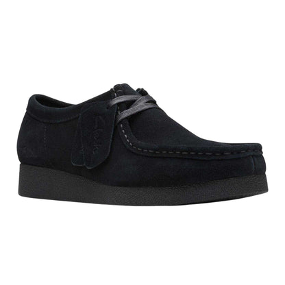 Black - Side - Clarks Womens-Ladies Wallabee Suede Flat Moccasins
