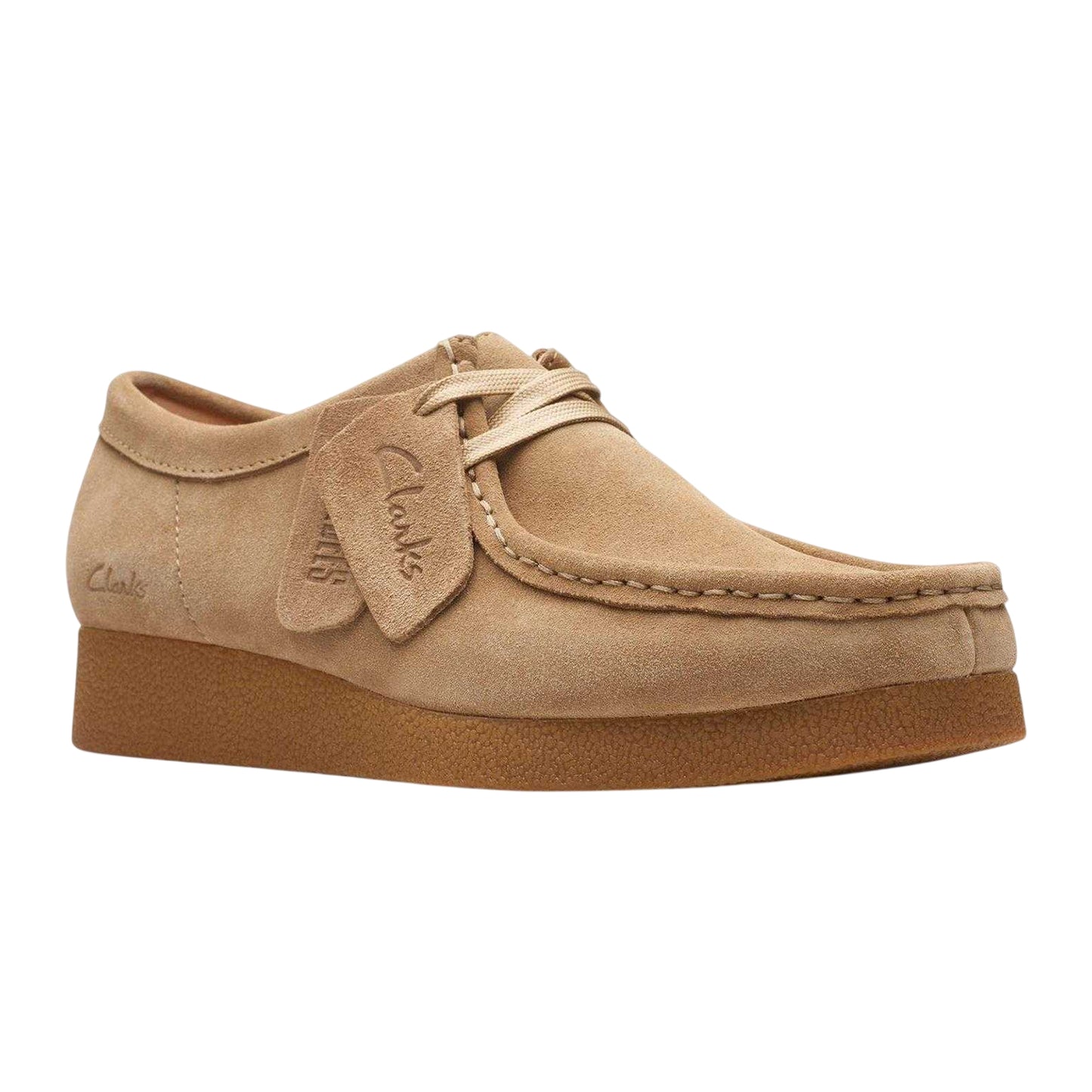 Dark Sand - Side - Clarks Womens-Ladies Wallabee Suede Flat Moccasins