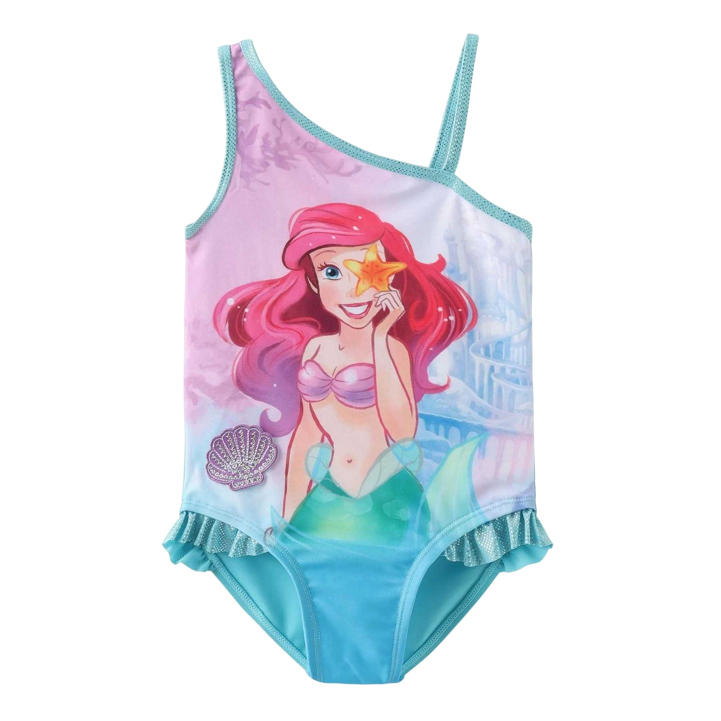 Multicoloured - Front - Little Mermaid Girls Ariel One Piece Swimsuit