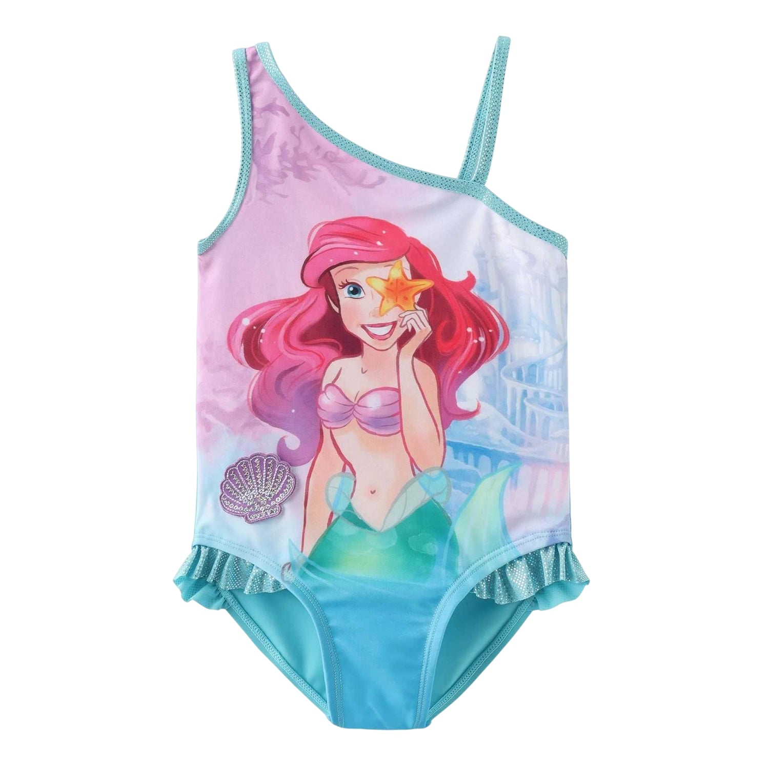 Multicoloured - Front - Little Mermaid Girls Ariel One Piece Swimsuit