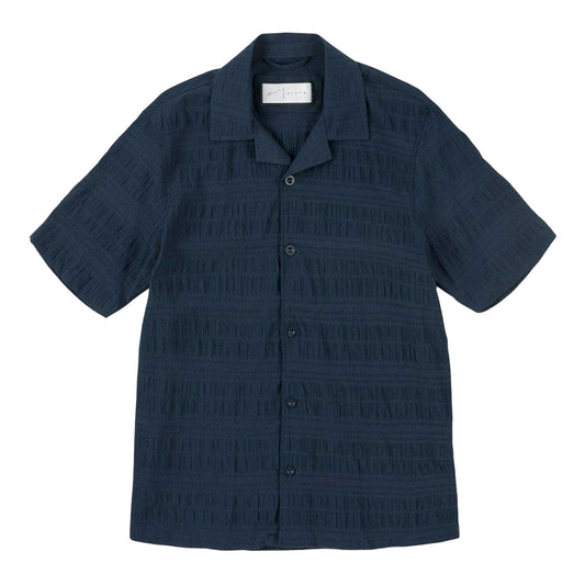 Dark Navy - Front - Prevu Mens Beckerr Seersucker Relaxed Fit Shirt
