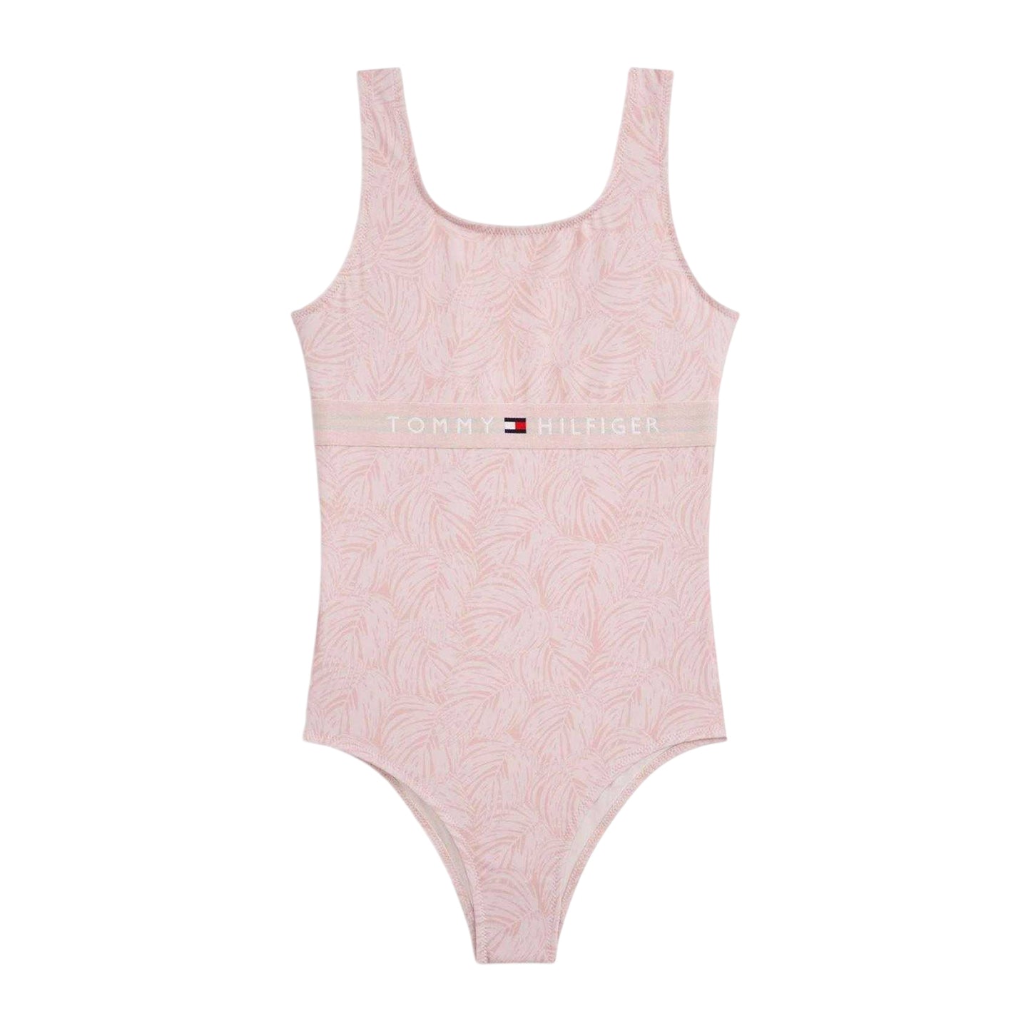 Palm Pink - Front - Tommy Hilfiger Girls Leaf Print One Piece Swimsuit