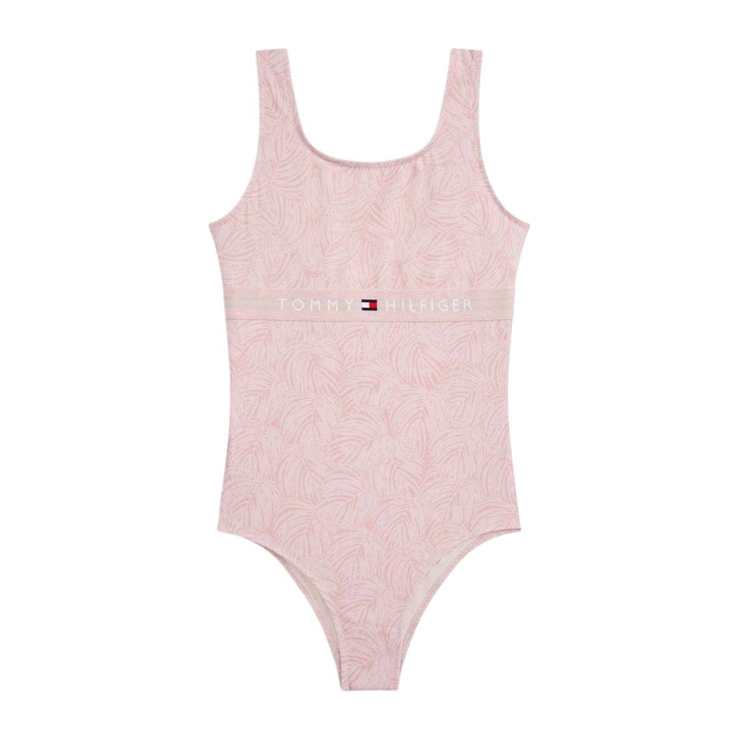 Palm Pink - Front - Tommy Hilfiger Girls Leaf Print One Piece Swimsuit