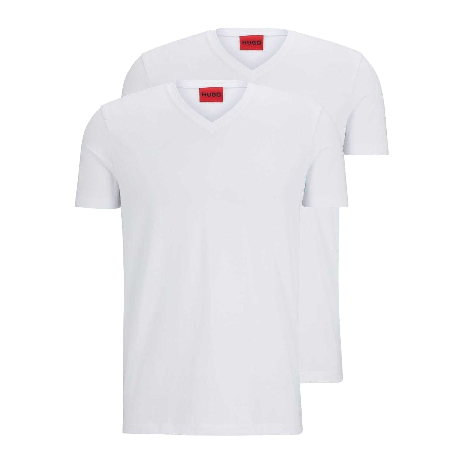 White - Front - Hugo Mens V Neck T-Shirt (Pack of 2)