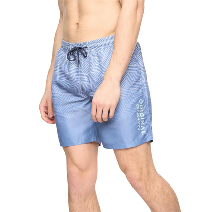 Denim Blue - Side - Crosshatch Mens Layotta Geometric Pattern Swim Shorts