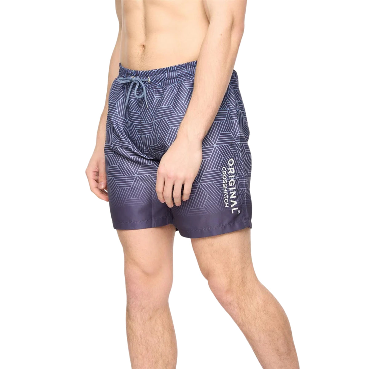 Navy - Side - Crosshatch Mens Layotta Geometric Pattern Swim Shorts