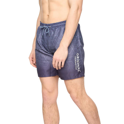 Navy - Side - Crosshatch Mens Layotta Geometric Pattern Swim Shorts