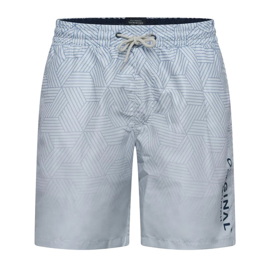 Denim Blue - Front - Crosshatch Mens Layotta Geometric Pattern Swim Shorts