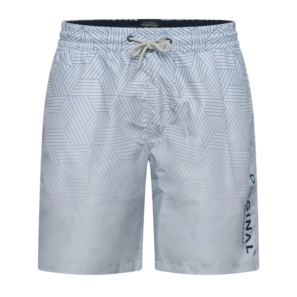 Denim Blue - Front - Crosshatch Mens Layotta Geometric Pattern Swim Shorts