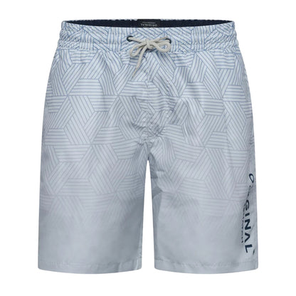 Denim Blue - Front - Crosshatch Mens Layotta Geometric Pattern Swim Shorts