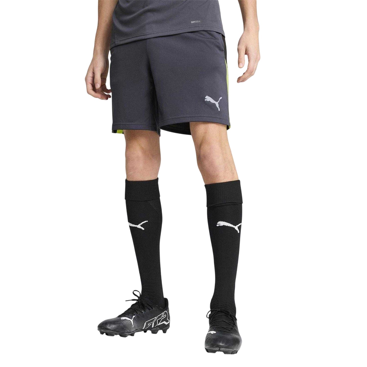 Grey-Yellow - Side - Puma Mens Individualliga Football Shorts