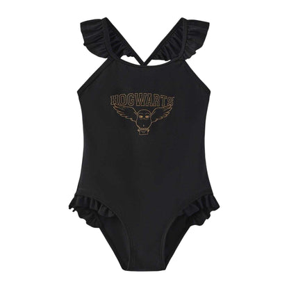 Black - Front - Harry Potter Girls Hogwarts One Piece Swimsuit