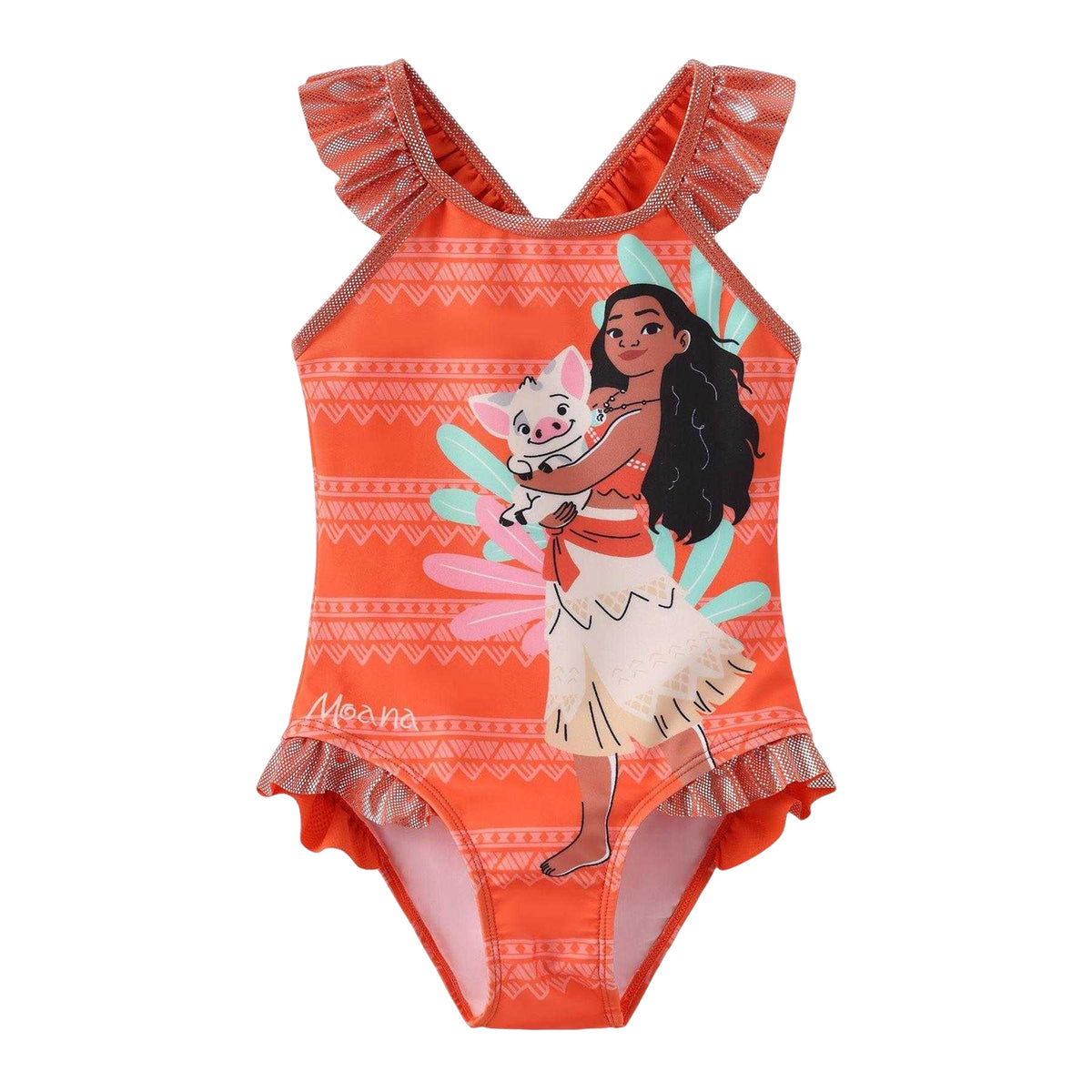 Red - Front - Moana Girls Tribal One Piece Swimsuit