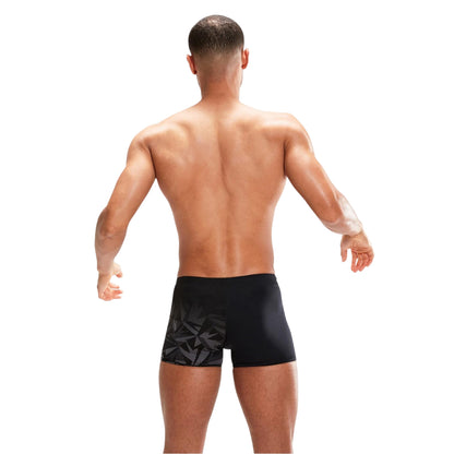 Black-Grey - Back - Speedo Mens Geometric Swimming Trunks