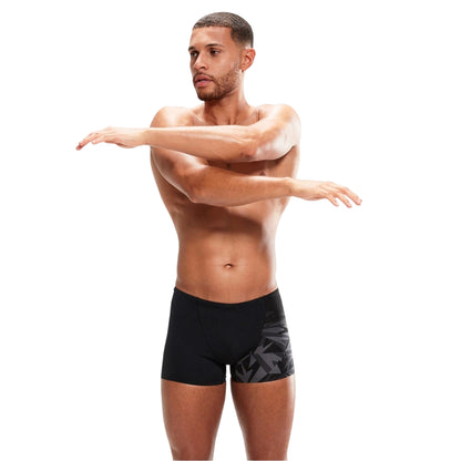 Black-Grey - Side - Speedo Mens Geometric Swimming Trunks