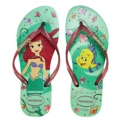 Green-Multicoloured - Side - Little Mermaid Childrens-Kids Classic Ariel & Flounder Flip Flops