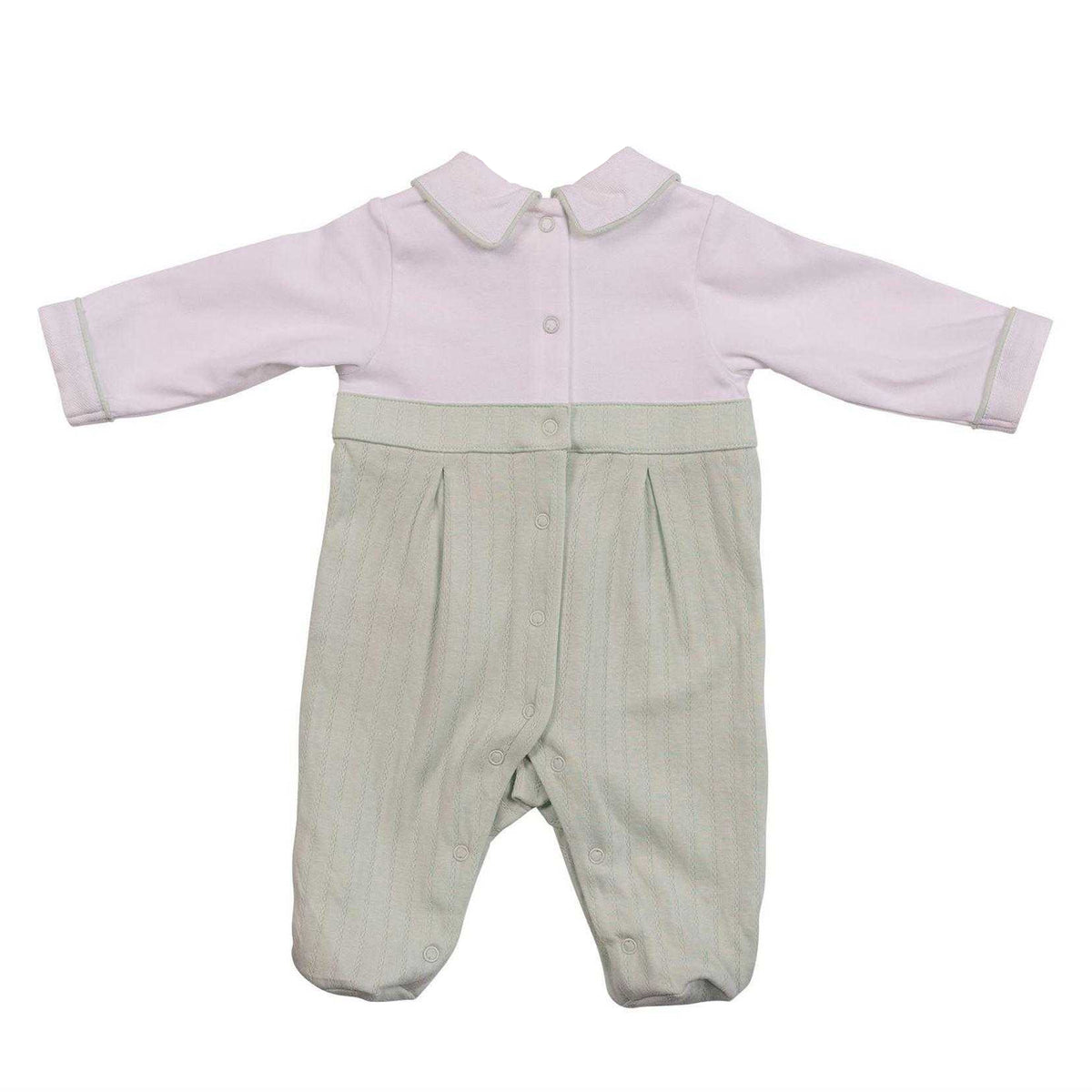 White-Pistachio - Back - Mintini Baby Contrast Cotton Babygrow