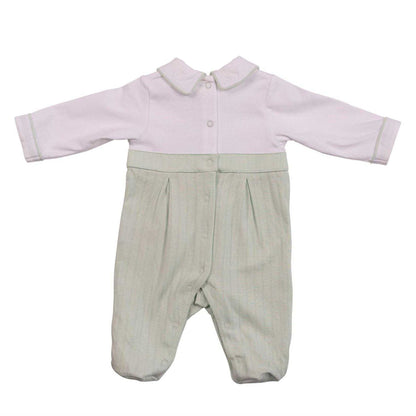 White-Pistachio - Back - Mintini Baby Contrast Cotton Babygrow