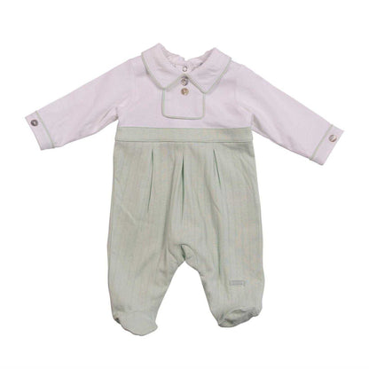 White-Pistachio - Front - Mintini Baby Contrast Cotton Babygrow