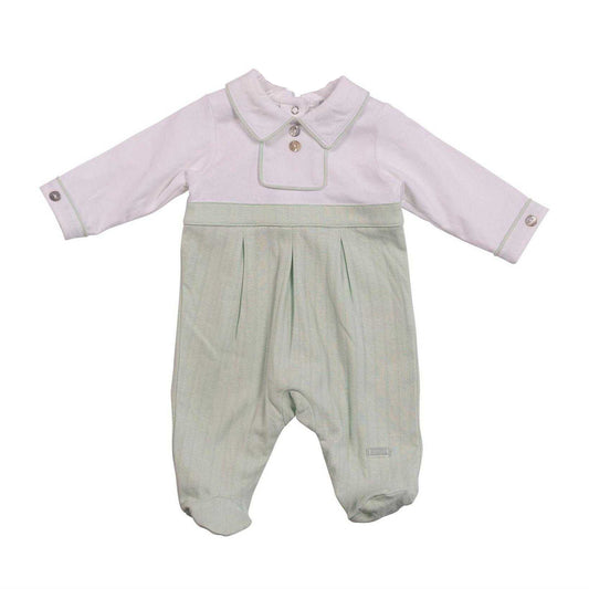 White-Pistachio - Front - Mintini Baby Contrast Cotton Babygrow
