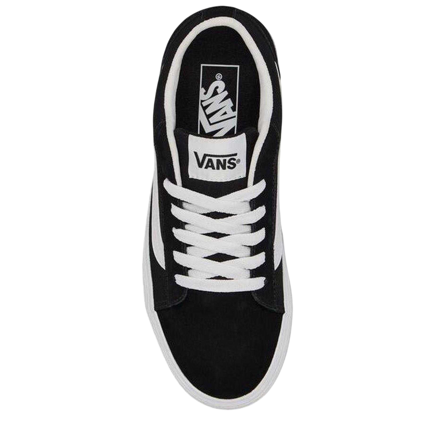 Black-White - Side - Vans Womens-Ladies Vero Side Stripe Canvas Trainers