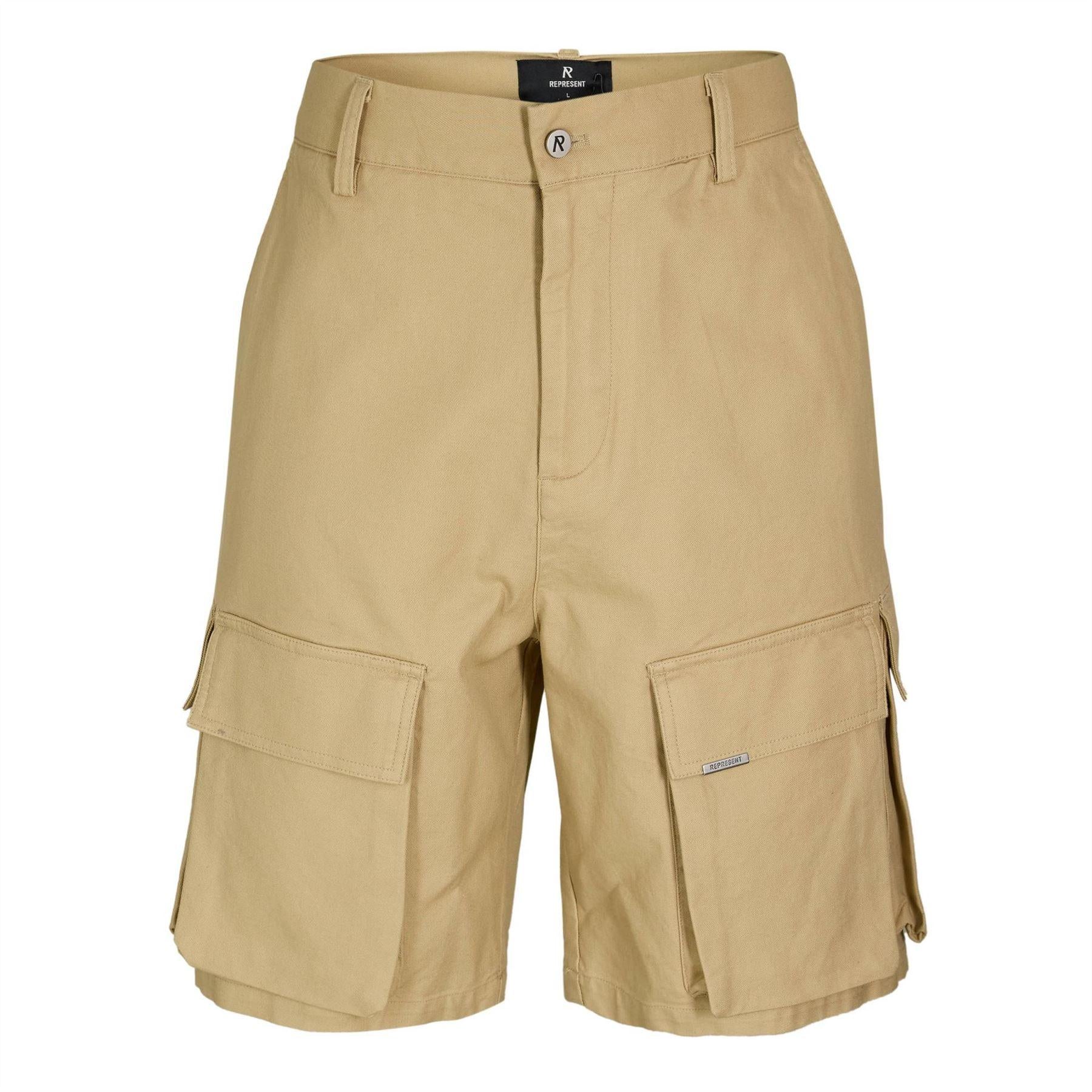 Sandstone - Front - Represent Mens Multi Pocket Tailored Cargo Shorts