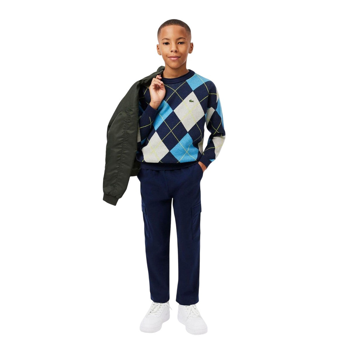Navy - Pack Shot - Lacoste Boys Jacquard Sweater Top