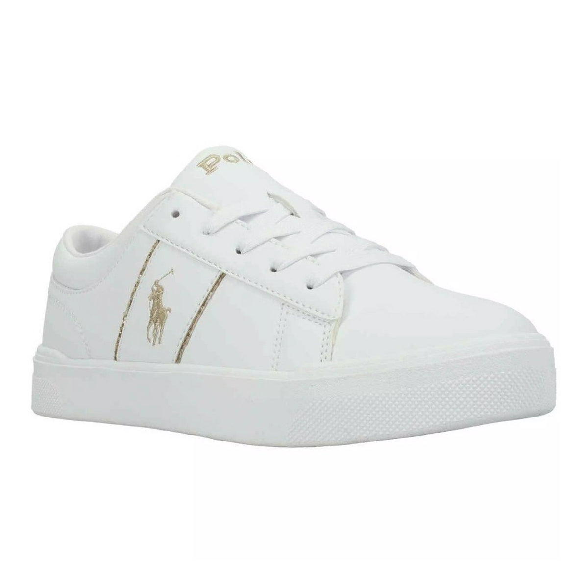 White-Gold - Back - Ralph Lauren Womens-Ladies Frazier II Golden Logo Trainers