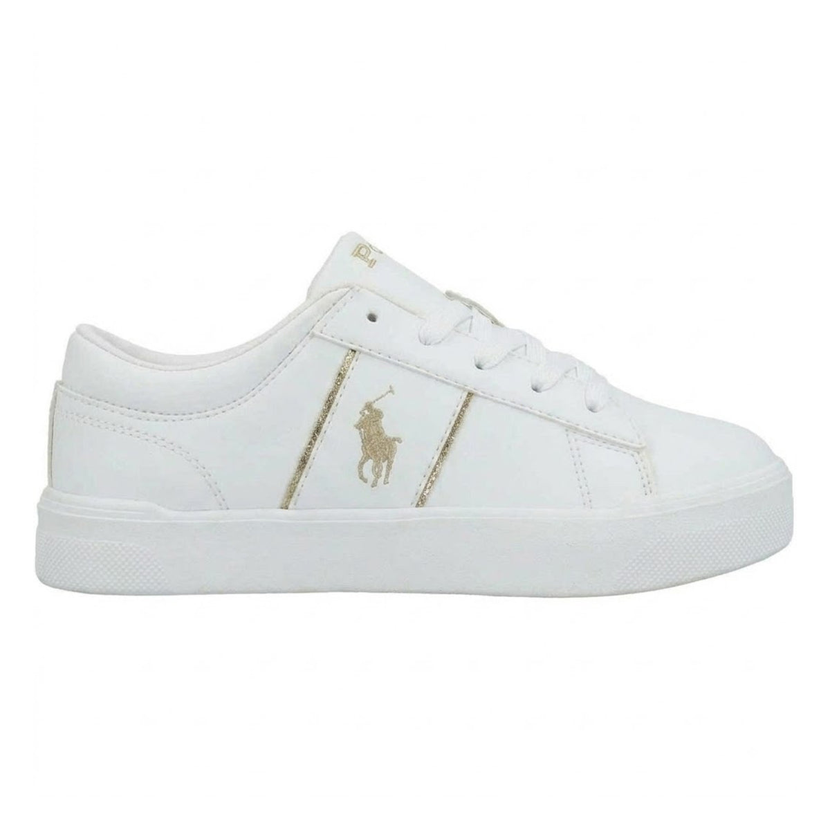 White-Gold - Front - Ralph Lauren Womens-Ladies Frazier II Golden Logo Trainers