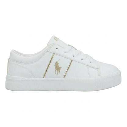 White-Gold - Front - Ralph Lauren Womens-Ladies Frazier II Golden Logo Trainers