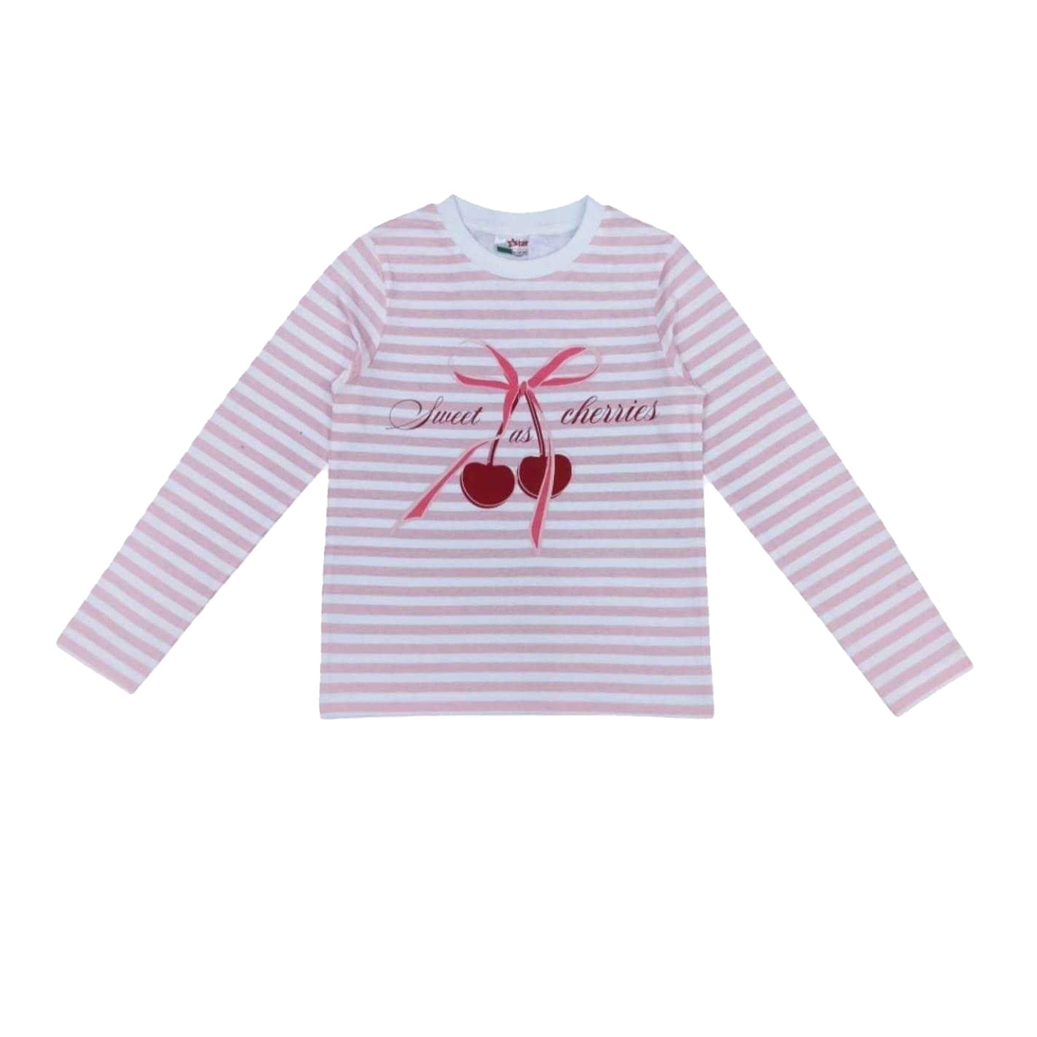 Pink - Back - Star Childrens-Kids Striped Long Pyjama Set