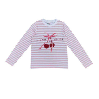 Pink - Back - Star Childrens-Kids Striped Long Pyjama Set