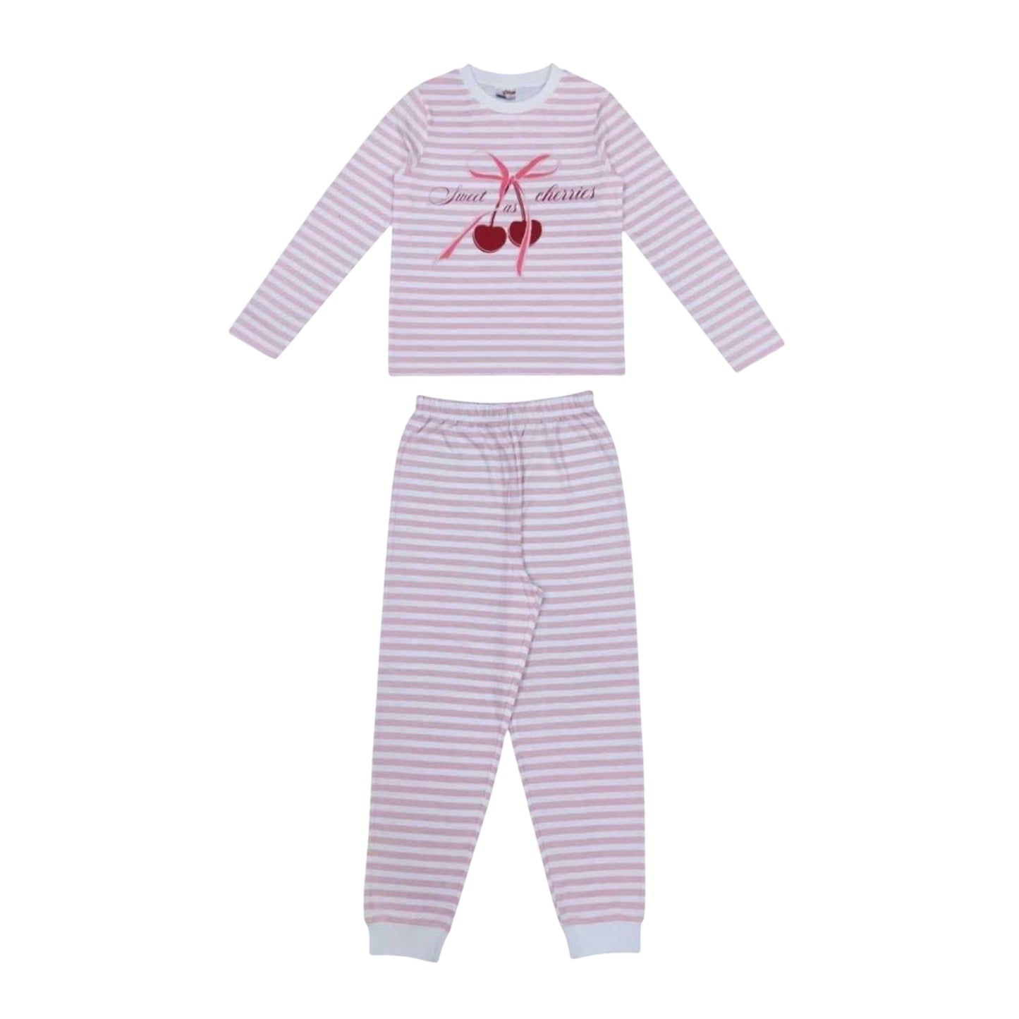 Pink - Front - Star Childrens-Kids Striped Long Pyjama Set