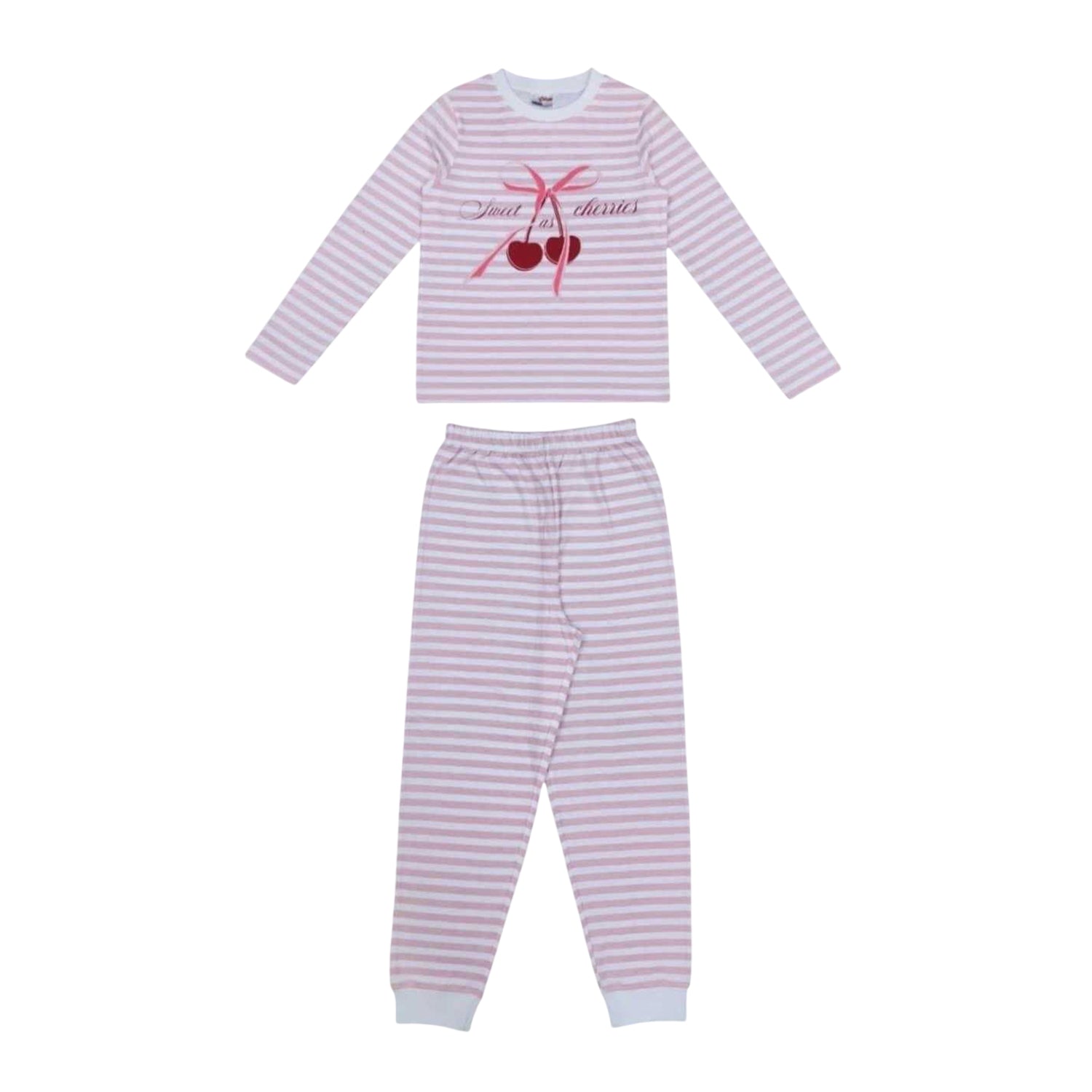 Pink - Front - Star Childrens-Kids Striped Long Pyjama Set