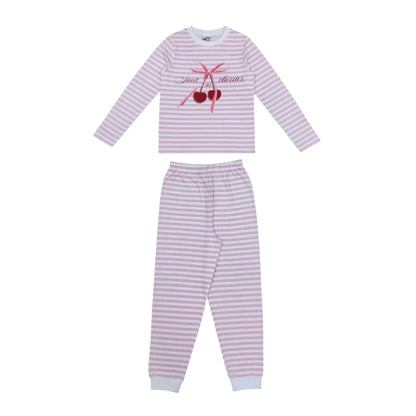 Pink - Front - Star Childrens-Kids Striped Long Pyjama Set