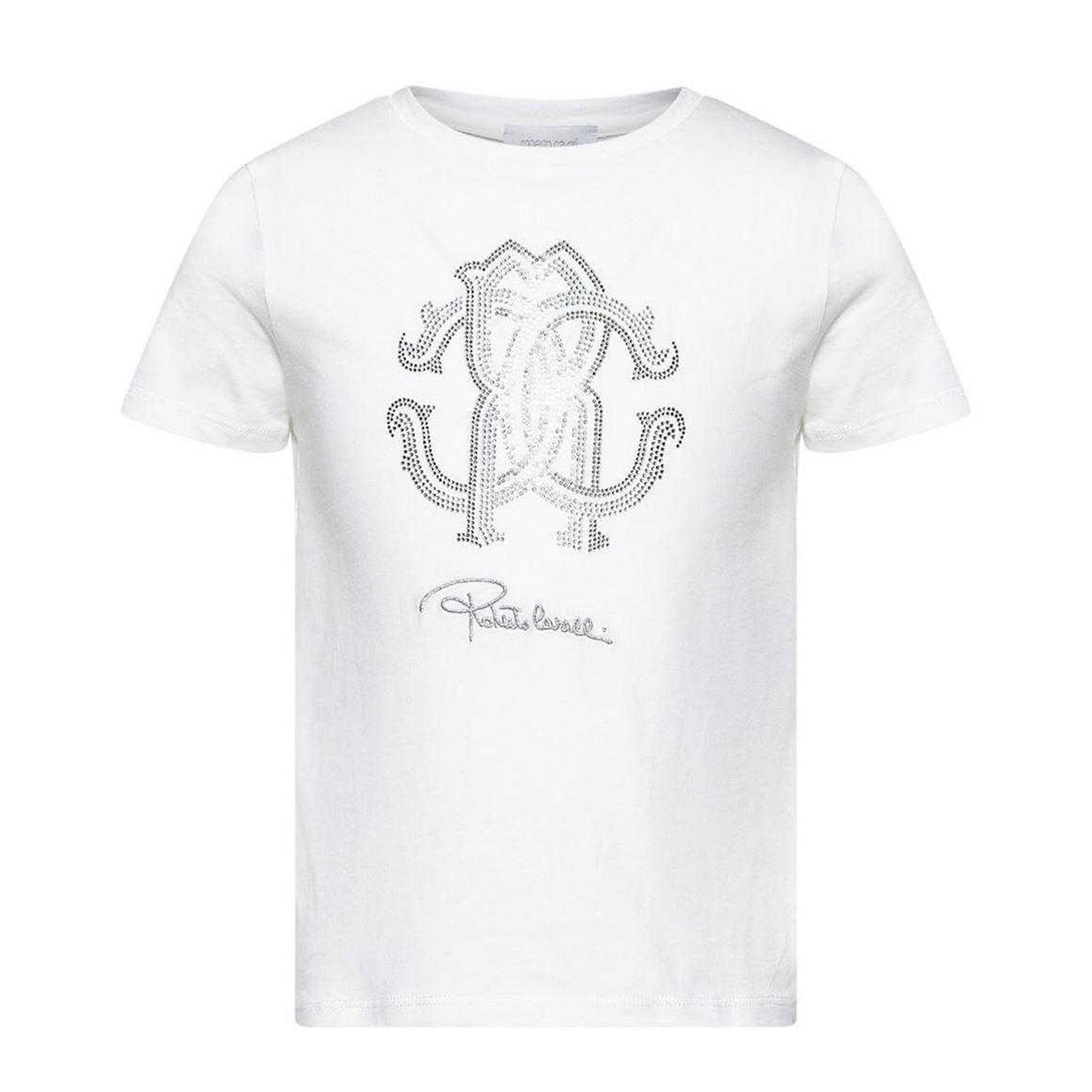 White - Front - Roberto Cavalli Childrens-Kids Embellished T-Shirt