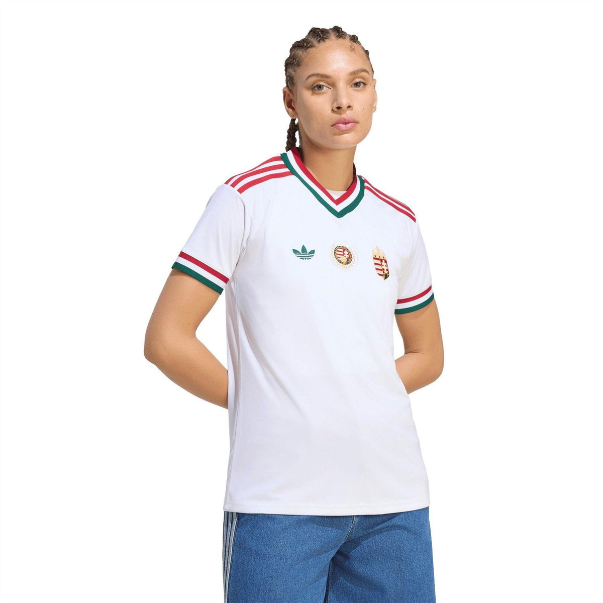 White - Lifestyle - Adidas Womens-Ladies Hungary Wicking Short-Sleeved Football Shirt