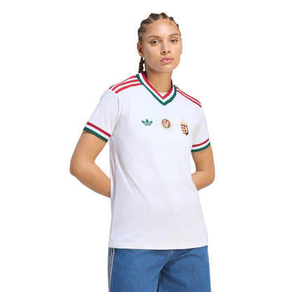White - Lifestyle - Adidas Womens-Ladies Hungary Wicking Short-Sleeved Football Shirt
