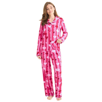 Pink - Lifestyle - Urban Threads Womens-Ladies Long Pyjama Set