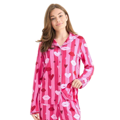 Pink - Front - Urban Threads Womens-Ladies Long Pyjama Set