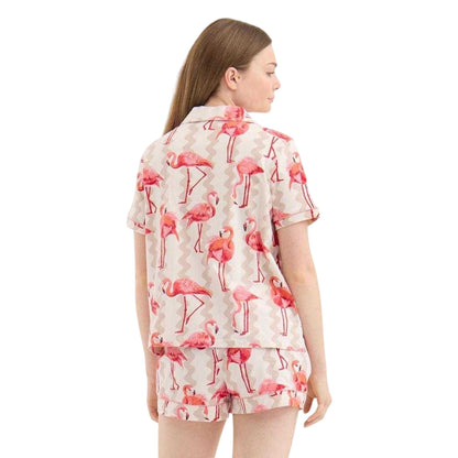 Flamingo Pink - Back - Chelsea Peers Womens-Ladies Flamingo Two Piece Pyjama Set