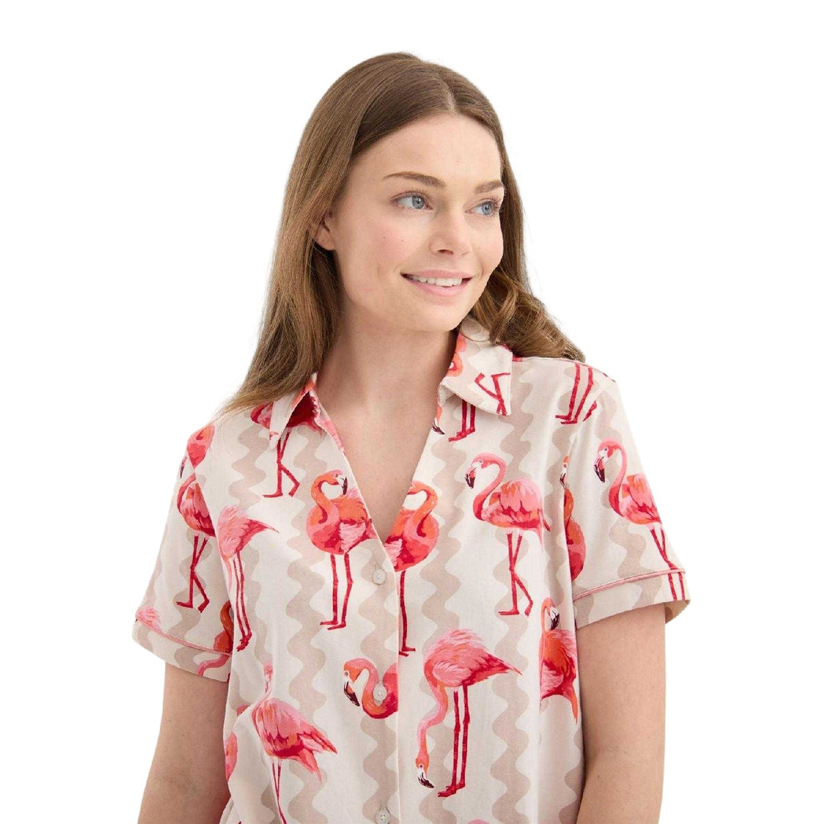 Flamingo Pink - Side - Chelsea Peers Womens-Ladies Flamingo Two Piece Pyjama Set