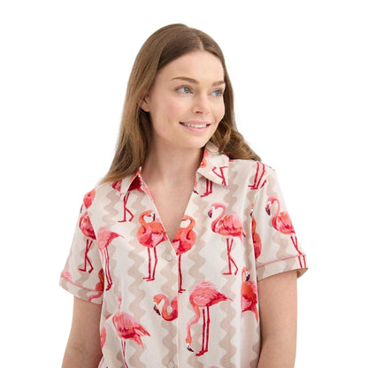 Flamingo Pink - Side - Chelsea Peers Womens-Ladies Flamingo Two Piece Pyjama Set